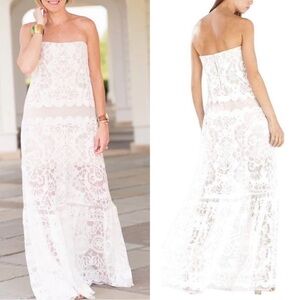 BCBGMAXAZRIA Melannie strapless  White Lace Maxi Dress - size 0